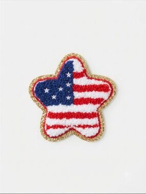 Patriotic Star Flag Iron On Chenille Patch - Red White Blue with Gold Trim USA